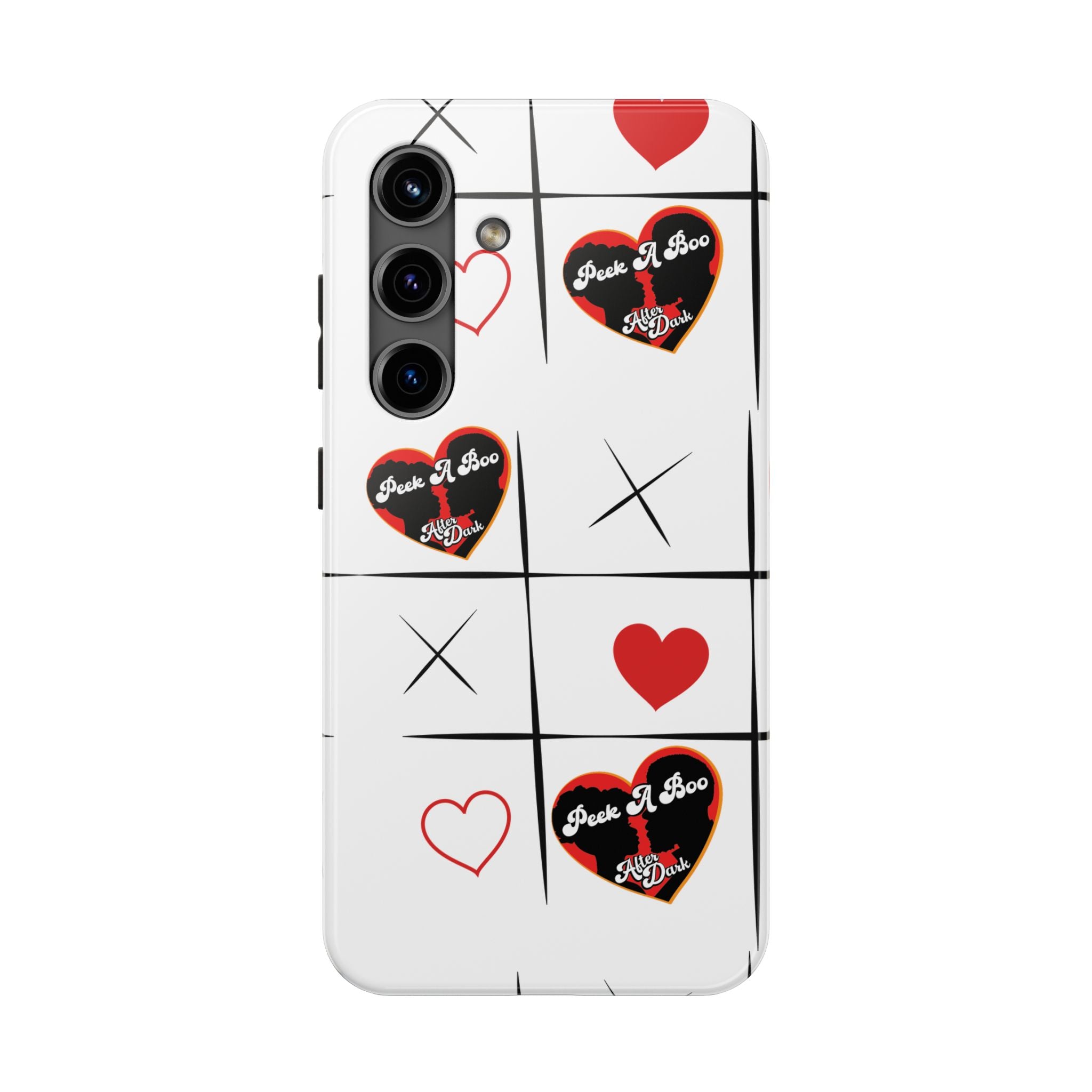 Tic-Tac-Love Tough Phone Case – Peek-A-Boo  Heart Grid Design
