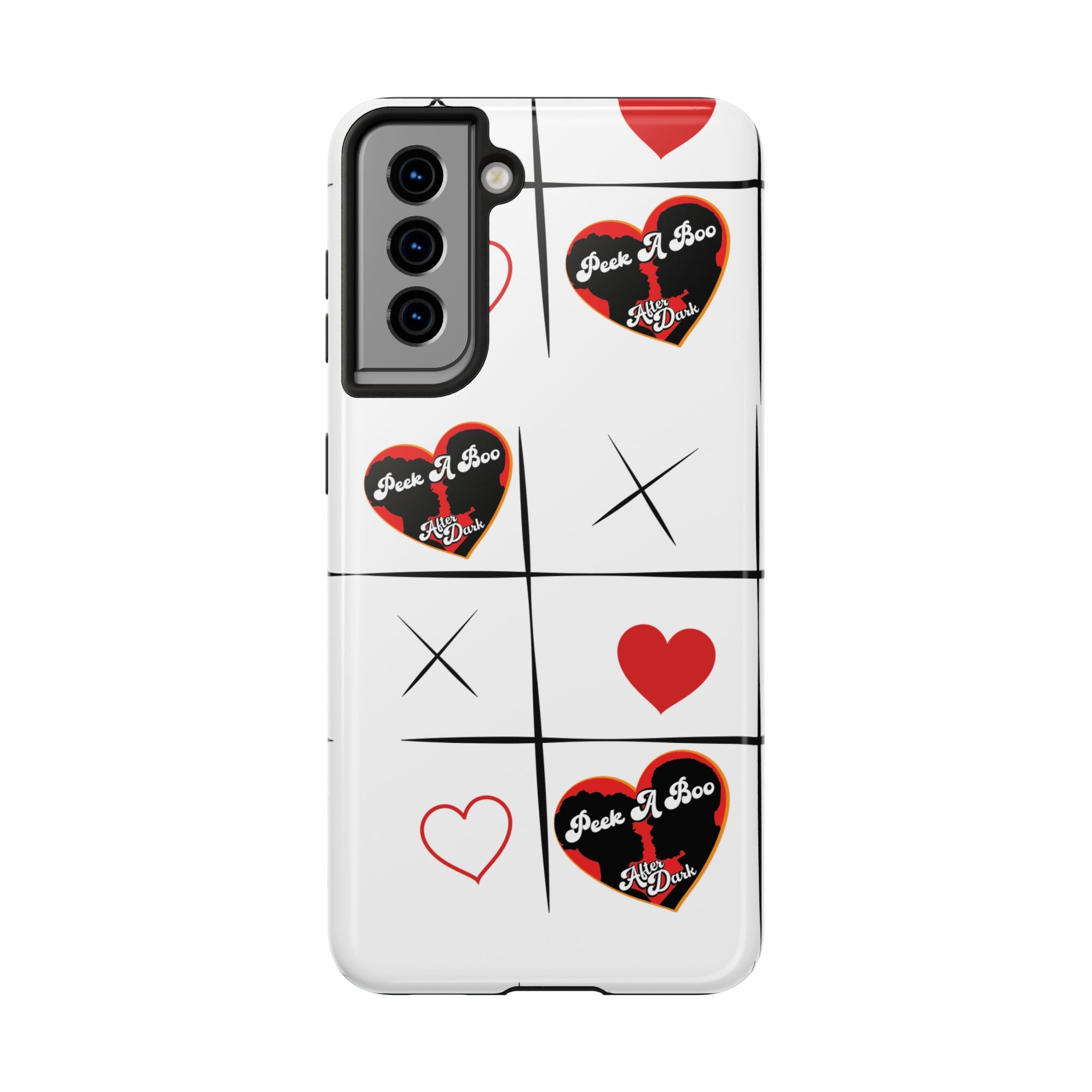 Tic-Tac-Love Tough Phone Case – Peek-A-Boo  Heart Grid Design