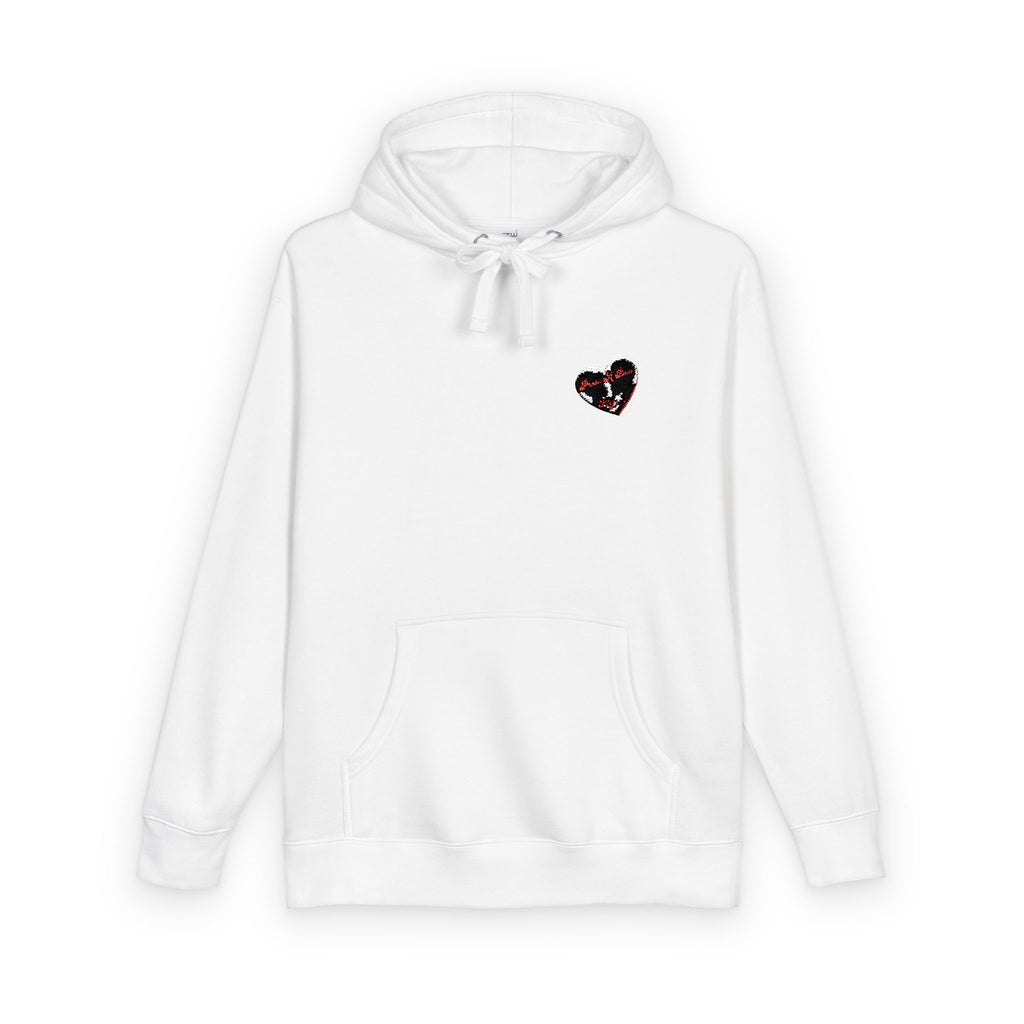 Heart Patch Hoodie — Red Plaid Floral Heart Chest Design, Cozy Casual Pullover