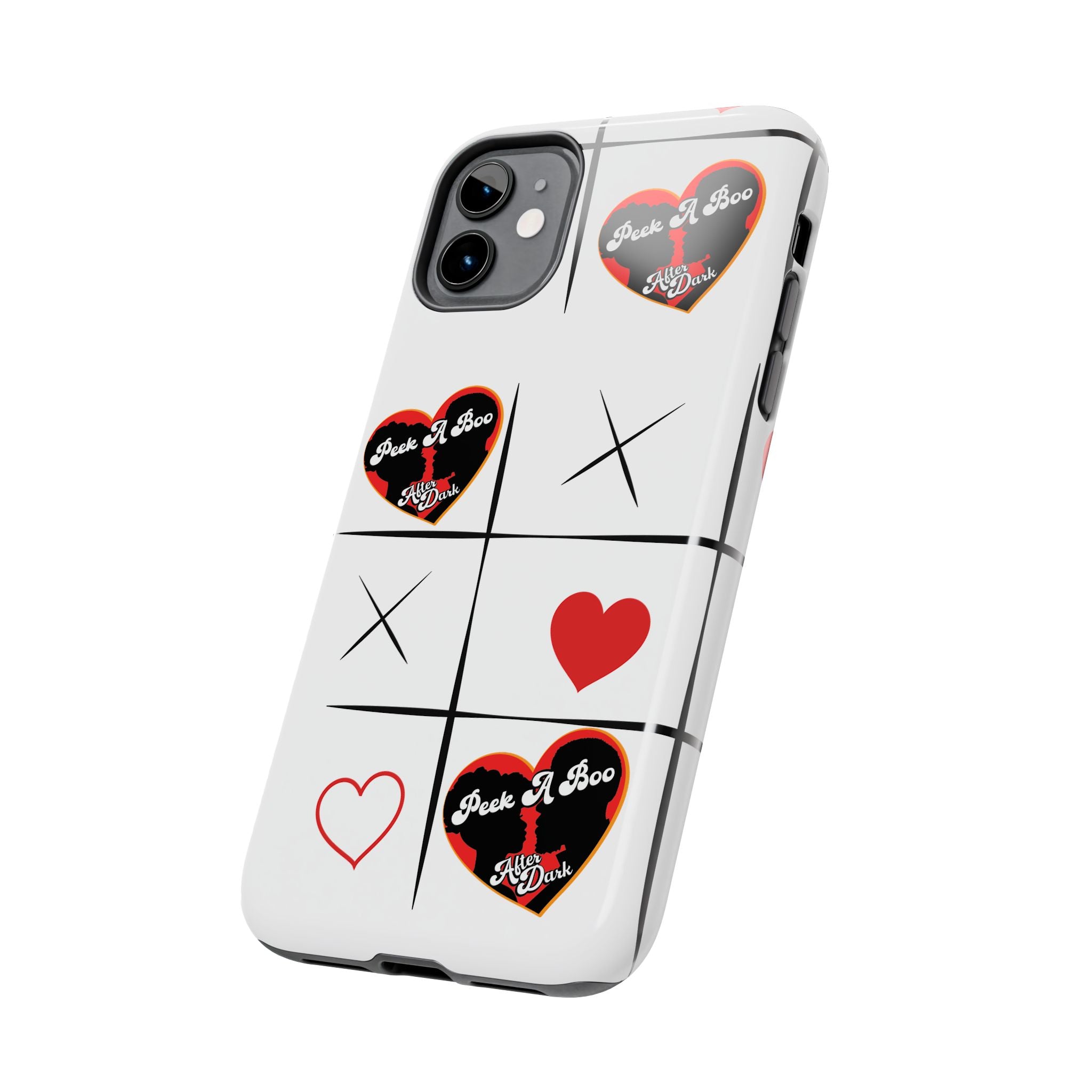 Tic-Tac-Love Tough Phone Case – Peek-A-Boo  Heart Grid Design