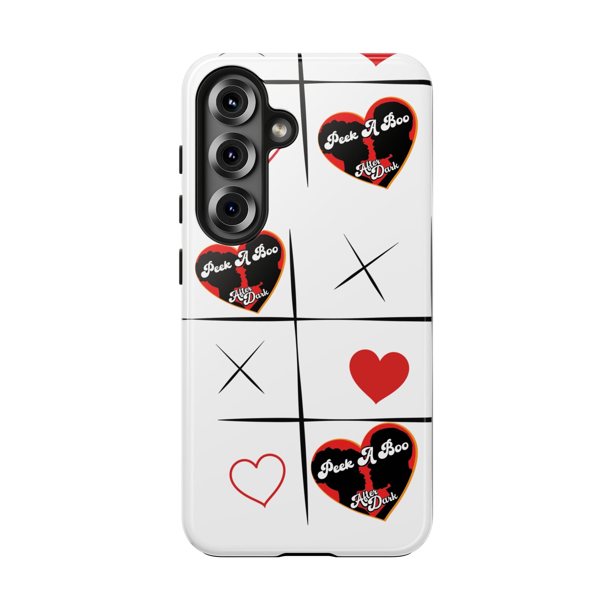 Tic-Tac-Love Tough Phone Case – Peek-A-Boo  Heart Grid Design